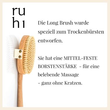 RUHI Body Brush Long / Made in Germany / 100% Natural Bristles, FSC-Certified Beechwood / Back Brush / Plastic-Free for Dry Brushing Massage Back (dry brush back) & against Cellulite