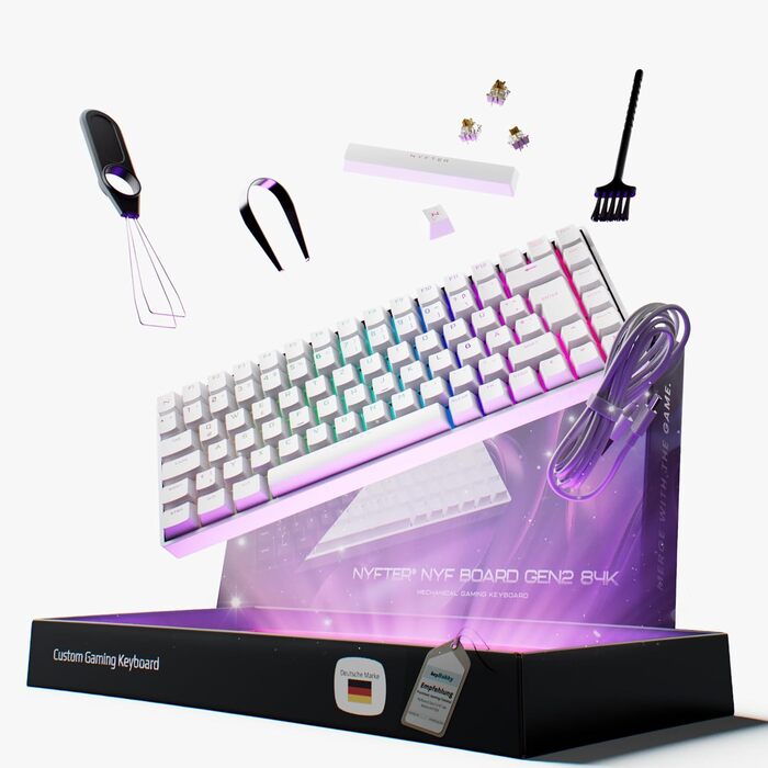 Ігрова клавіатура Nyfter NYFBOARD GEN2 (75%, White) з Gateron Yellow, Hot-Swappable, RGB, ISO DE Layout