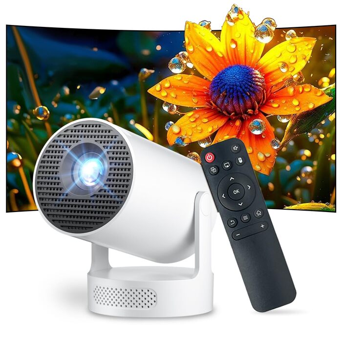 Міні проєктор Salange Mini Beamer 2026,8K з Android, WiFi 6, Bluetooth 5.4, Auto Keystone, портативний, для дому та на вулицю, 270° обертання, білий (Sala300ultra)