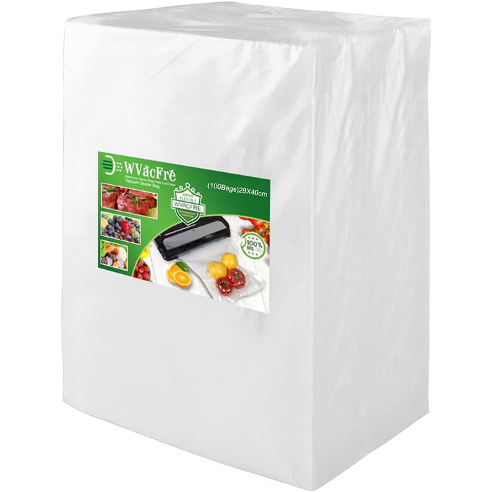 WVacFre 100-Piece Bag Set 28x40cm Vacuum Bags, Vacuum Sealer Bags for Food, BPA-Free, Sous Vide Bags for Vacuum Sealers