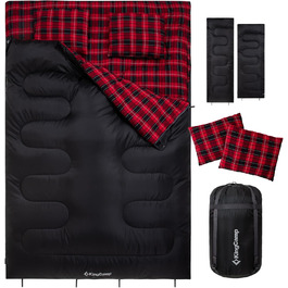 KingCamp 2-Person Winter Sleeping Bag - Warm, Portable, 3-4 Season Camping Sleeping Bag with Flannel Pillows - for Kids & Adults