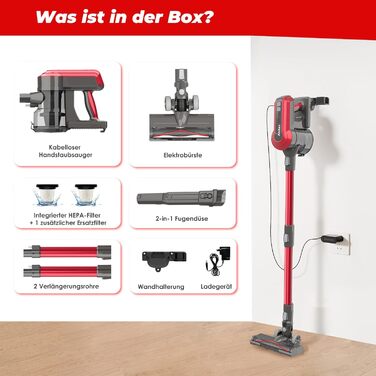 Акіта Бездротовий пилосос 30V 450W з акумулятором до 50 хвилин роботи, 3 режими всмоктування, ручний та стійкий, безщітковий цифровий двигун, літієва батарея, для килимів та шерсті тварин (V10A)