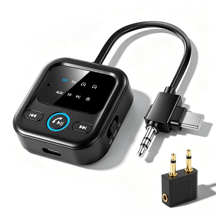 Bluetooth-адаптер 6.0 2-в-1 для літака та авто: ресивер та трансмітер для навушників, AirPods та колонок