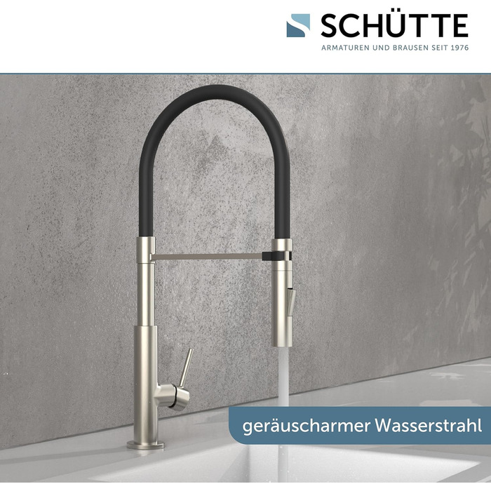 Кран кухонний Schütte Stilo з висувною лійкою, поворотний на 360°, однорегуляторний, хром/чорний (DESIGN)