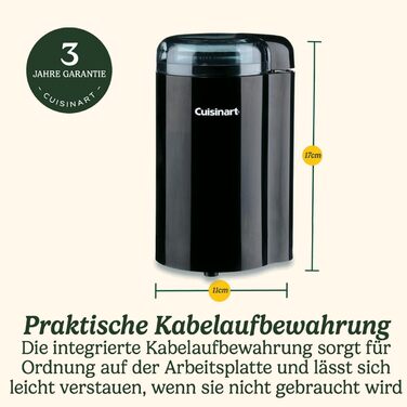 Кавомолка Cuisinart | Для дому | 4-18 чашок | 18 ступенів помолу | Різні ступені помелу для еспресо, колд брю, лате, капучино | Можна мити в посудомийній машині | Легко використовувати (Чорний)