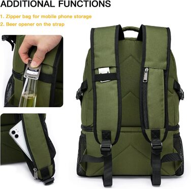 28L Insulated Cooler Backpack - Double Layer Small Thermal Backpack for Camping, Picnic, Travel (Green)
