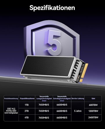 SSD Orico IG740PRO 4TB PCIe 4.0 NVMe M.2 - Швидкість до 7100 МБ/с, 3D NAND TLC, з радіатором для ПК, ноутбука та PS5