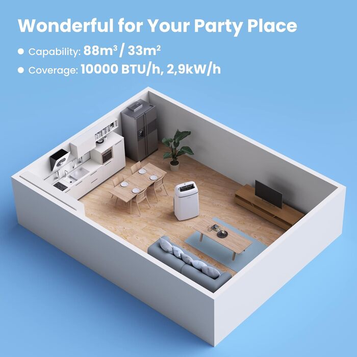 Мобільний кондиціонер Comfee Breezy Cool Pro 2.0, 7000 BTU (2kW), охолодження, вентиляція, осушення, керування через додаток, для приміщень до 68 м³