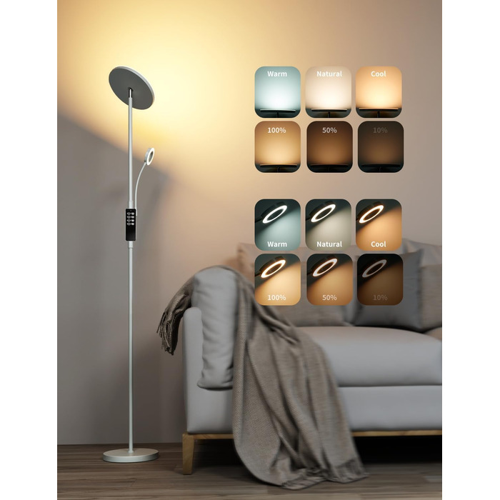 LED-підлогова лампа Modlicht 35W з регулюванням яскравості, чорна, 4200LM, з пультом та сенсорним керуванням, 3000-6000K, для вітальні, спальні, офісу
