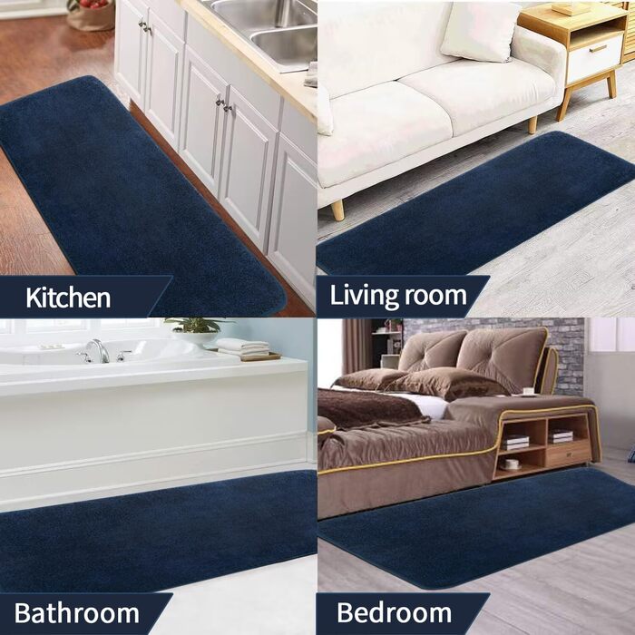 Килим з мікрофібри 120x170 см - килим з коротким ворсом, який можна прати, для вітальні та спальні, м'який, пухнастий, з сучасним однотонним дизайном, антрацитовий (темно-синій, 50x120 см (прямокутний))