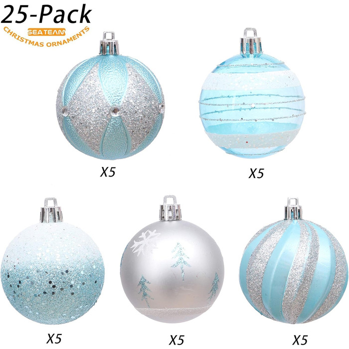 Декоративна куля на ялинку Sea Team з малюнком та блискітками, блакитна (60 мм)