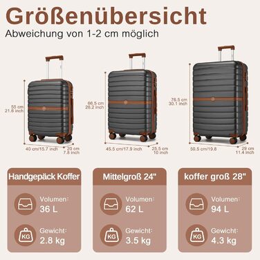 Набір валіз KONO 3 в 1: Trolley, ABS+PC, з коліщатами та кодовим замком (Сірий/Коричневий)