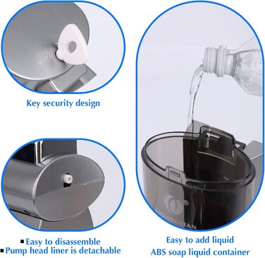 Дозатор мила настінний без свердління REAQUE, 200 мл, для душу, шампуню, дезінфікуючого засобу, мила, чорний