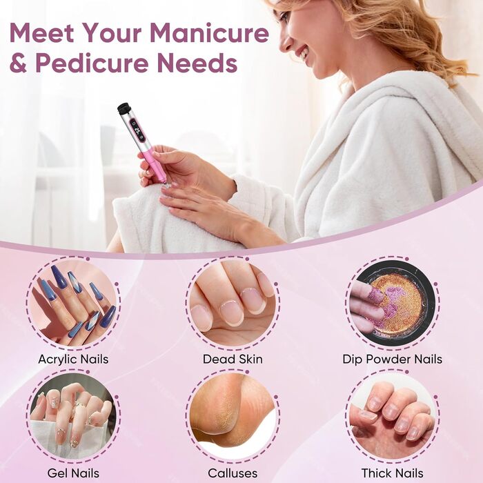 Електричний фрезер для нігтів Nagelfräser Kabellos 13 в 1: 5 швидкостей, 25000 об/хв, USB, для гель-манікюру