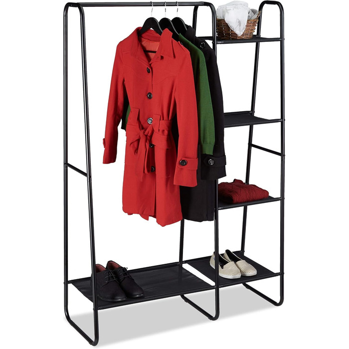 Relaxdays Clothes Rack, 5 Shelves, Clothes Rail, Coat Rack for Hallway and Room, HxWxD 150x100x40 cm, black