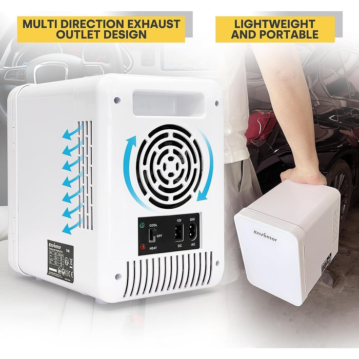 Mini холодильник Enventor 10L, 220V/12V: портативний холодильник/грілка для авто, подорожей, косметики, напоїв та їжі (білий)