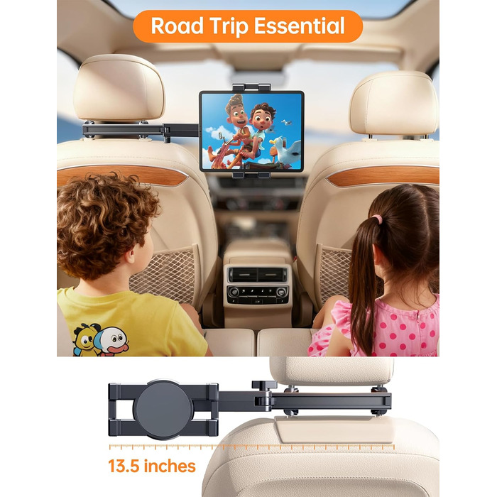 Універсальний тримач для планшета в авто Coolpow: кріплення на спинку сидіння, регульований, 360° обертання, сумісний з iPad, Samsung Tab, смартфоном (4.7-13 дюймів)