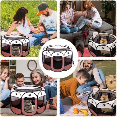 Клітка-забіг для собак LUFEIS, складана, водонепроникна, для дому та вулиці, підходить для собак, котів, дрібних тварин (колір: коричневий)