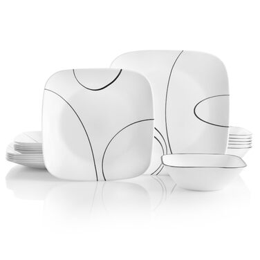 Сервіз столовий Corelle 18 предметів, чорно-білий, міцне скло, для 6 осіб, простий дизайн
