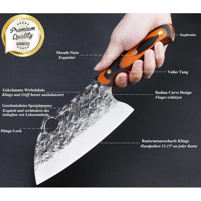 Турецьке м'ясницьке ніж Kitory 18 см: для м'яса та кісток, з ергономічною ручкою Pakkawood, модель HS09DE