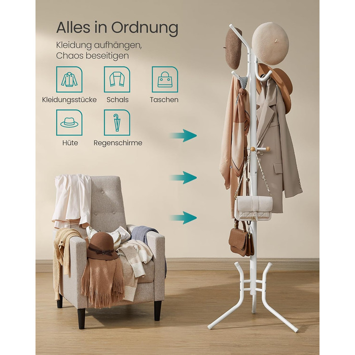 SONGMICS 182 cm Height Wardrobe Rack, Stable Metal Clothes Rack, White, RCR19W (53.5 x 53.5 x 178H cm, Pearl White)