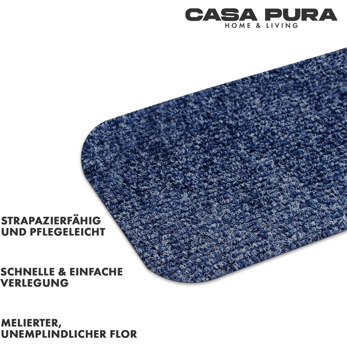 Casa Pura Non-Slip Stair Treads - 15 Piece Set - Adhesive Treppenschutz for Indoor Stairs - Blue, Rectangular