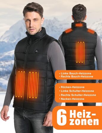 Обогревна жилетка Miss Doozy з Powerbank 10000mAh, 6 зон нагріву, 3 режими температури - для чоловіків та жінок, Outdoor, мотоцикл, туризм, XXL