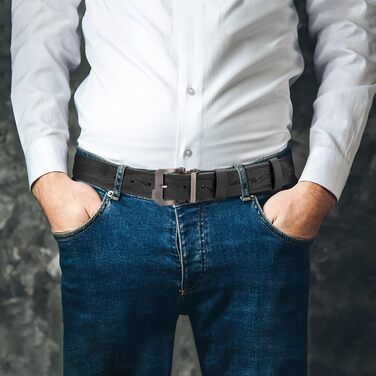 Шкіряний ремінь BISON DENIM для чоловіків, класичний пояс для джинсів та бізнес-одягу, ширина 38 мм, довжина 130 см (на талію 109-114 см), у подарунковій коробці