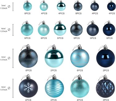 Набір прикрас для ялинки Agoer 100 шт. - блакитні кульки для ялинки з блискітками, пластикові, для декору ялинки на Новий Рік та Різдво