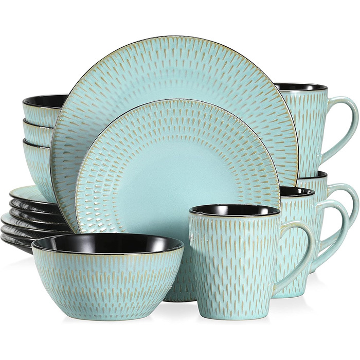 Stoneware Combination Service, vancasso GUTO Dinnerware Set, 16-piece dining set with 4 dinner plates, dessert plates, bowls, and cups for 4 people