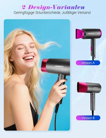 Aigostar Фен для подорожей 2100W з складною ручкою, сірий, з захистом від перегріву, з сумкою