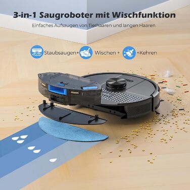 Робот-пилосос Lubluelu SL68 Plus 3-в-1 з вологою, 4500Pa, лазерна навігація, керування через додаток, 24 зони заборони, для тварин, килимів