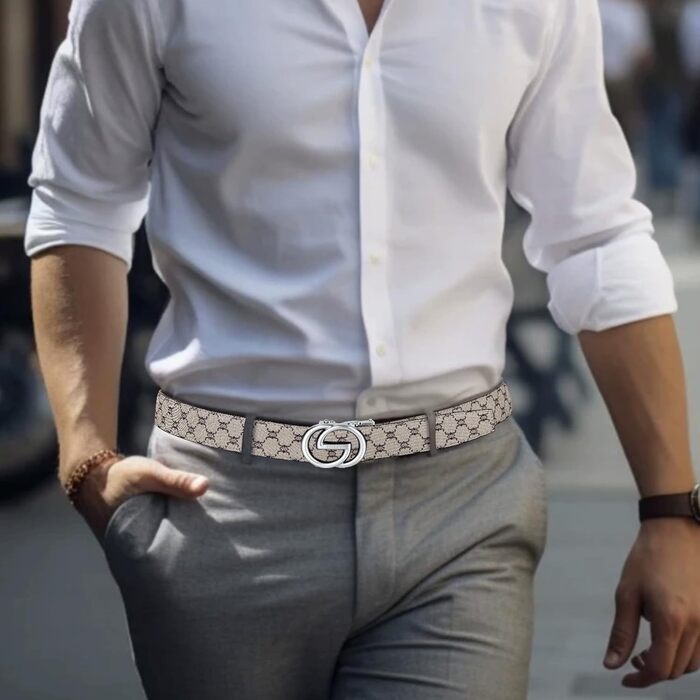 Чоловічий шкіряний ремінь ITIEZY з вінтажним принтом, автоматична застібка, 35 мм, регульований, розмір 32-38, колір пісочний