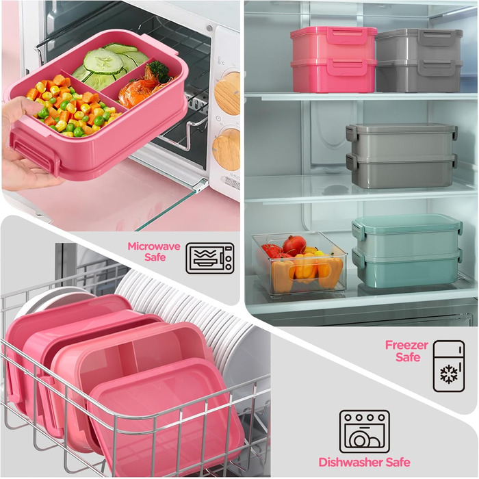 WayEee Ланчбокс для дорослих 2130мл, великий об'єм, бенто-бокс, витоконепроникний, без BPA, для офісу, школи (рожевий)