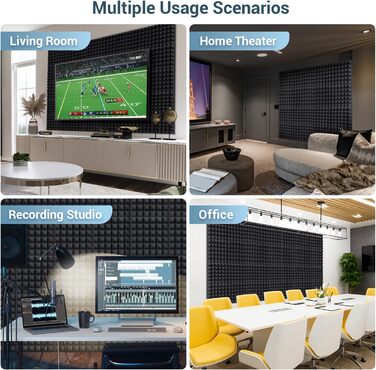 Акустичні пірамідні панелі Ohuhu для звукоізоляції, шумопоглинаючий поролон 30x30x5 см, 24 шт. (для студії, подкастів, YouTube)