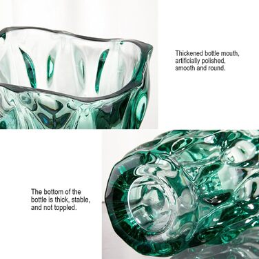 Скляна ваза Glas Blume, 24 см, сучасний мінімалістичний дизайн, ручної роботи, для квітів та декору, зелений колір