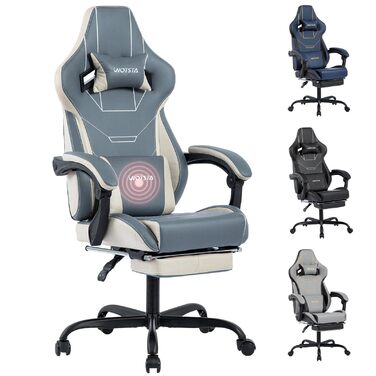 Геймерське крісло Ergon Gaming з підставкою для ніг, регульоване, офісне, з підтримкою попереку (синьо-бежеве)
