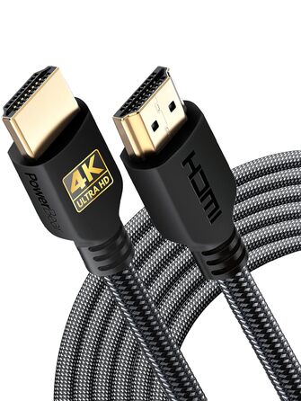 Кабель HDMI PowerBear 6 м | Висока швидкість, нейлонова обплітання, золоті конектори, 4K, 60Hz, ARC, CL3, для ноутбука, монітора, PS5, PS4, Xbox One, Fire TV, Apple TV