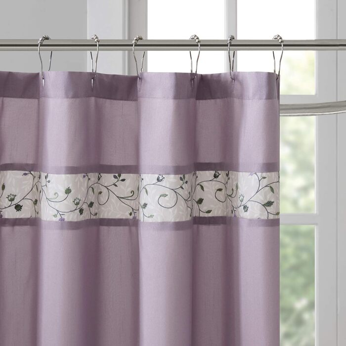 Шторка для душу Madison Park Serene Flora з вишивкою, 72x72 см, фіолетовий