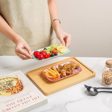 Набір тарілок Selamica Servierplatte, 6 шт. Прямокутні тарілки для закусок, десертів, суші, фруктів, 18 × 10.5 см, різні кольори