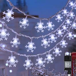 Гірлянда сніжинки для декорування, 15м, 100 LED, тепле біле світло, вологостійка IP65, 8 режимів, таймер, для дому та саду