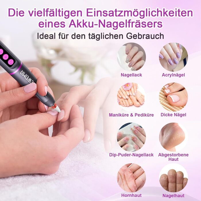 Електричний фрезер для нігтів EWEIMA 13 в 1 бездротовий, 35000 об/хв, 35 швидкостей, 66 насадок для гель-манікюру, професійний нейл-дриль, 1000mAh, сірий