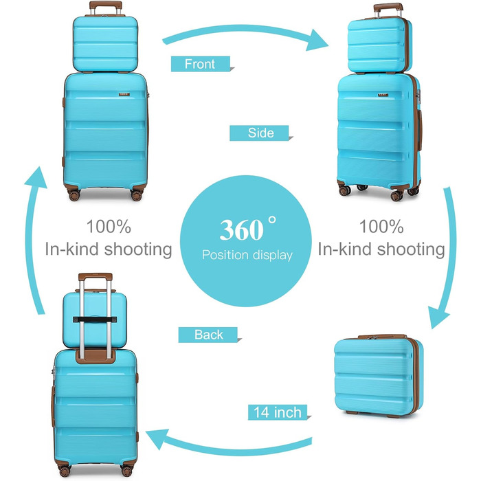 Чемодан для подорожей на 4 колесах, міцний та легкий, TSA-замок, YKK-блискавка, тихі колеса, ручна поклажа з косметичкою (Синій/Коричневий, косметичка)