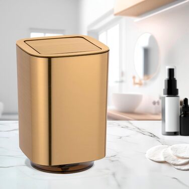 Сміттєвий кошик для ванної кімнати WENKO Auron Gold, 5.5 л, пластиковий з відкидною кришкою, золотий