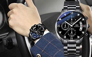 Годинник чоловічий DREAMING Q&P з нержавіючої сталі, аналоговий кварц, хронограф, багатофункціональний, чорний