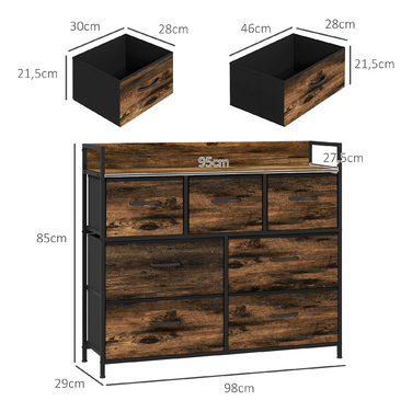 HOMCOM 7-Drawer Fabric Storage Chest of Drawers, Anti-Tip, Storage Cabinets, Sideboard, MDF, Brown
