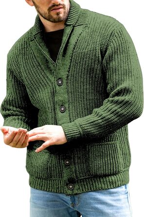 Чоловічий кардиган Runcati з грубого в'язання, великий розмір L, з коміром-шарфом та ґудзиками