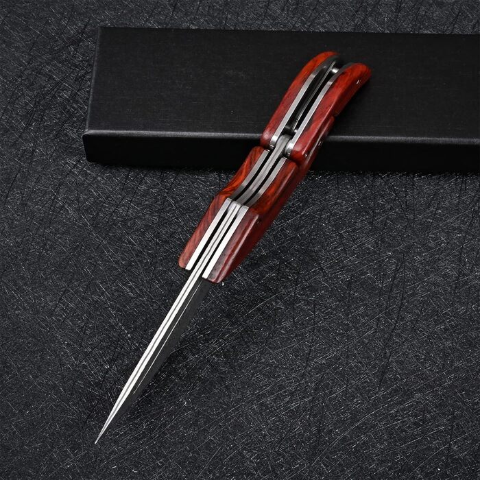 VG10 Damascus Steel Pocket Knife Folding Knife for Men EDC Camping Outdoor (Scandi Grind) (SD604C)