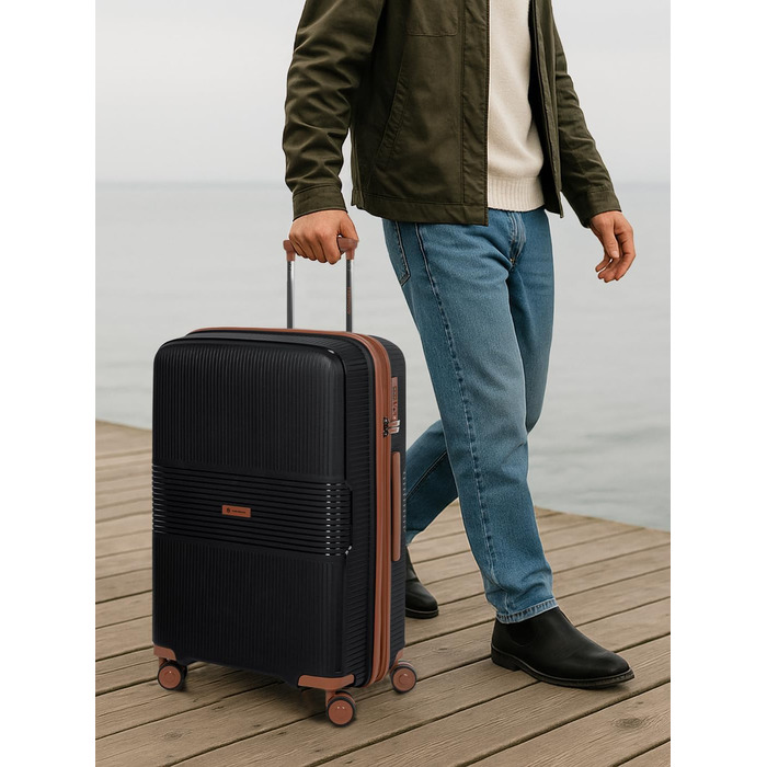 Набір валіз Eco Edition 3 шт. | Розширювані валізи з TSA-замком | Чорний колір, валіза M (67 см)