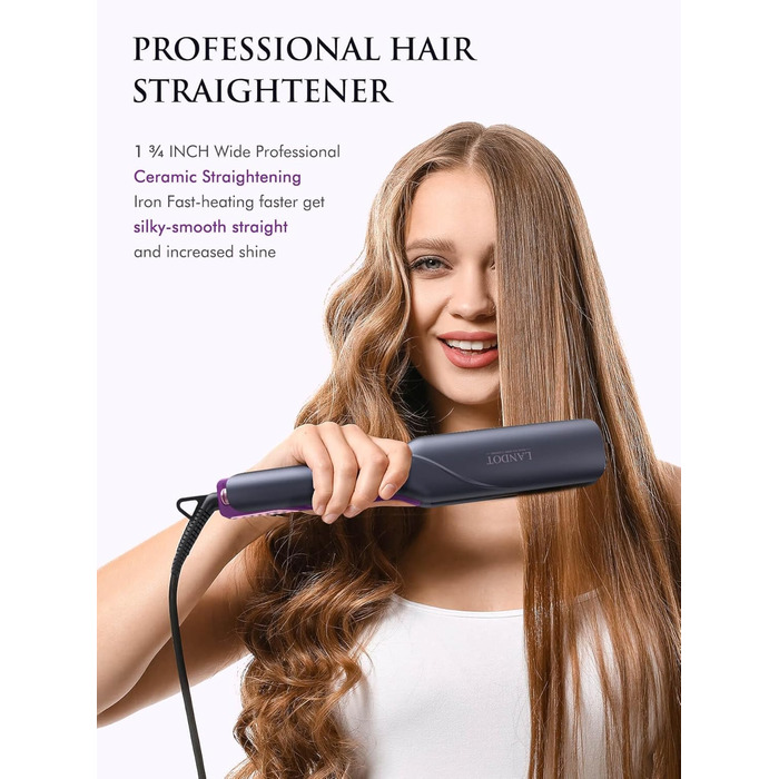 LANDOT Професійний випрямляч для волосся з керамічним покриттям 45 мм, 12 температурних режимів (120–230°C), рожеве золото, чорний